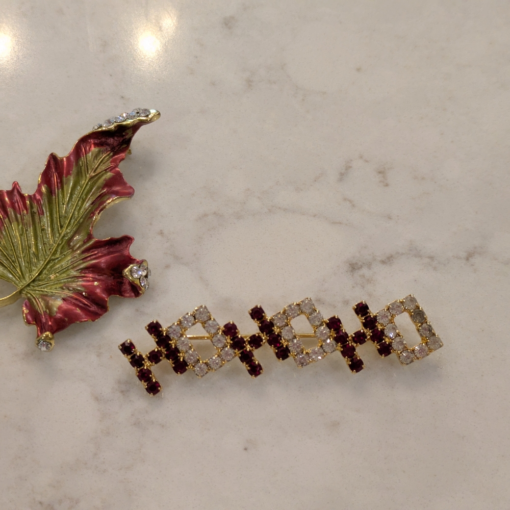 Vintage  Rhinestone HoHoHo Gold and Red Tone & Brown  And Red & Crystal Brooches